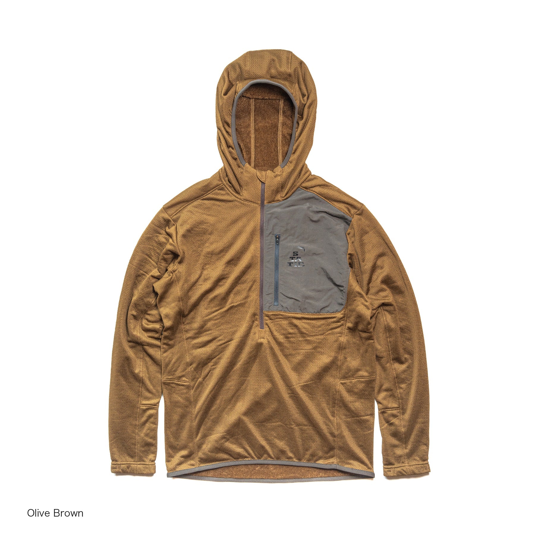 スタティック　アドリフト ハーフ ジップ フーディー　オリーブブラウン　正面