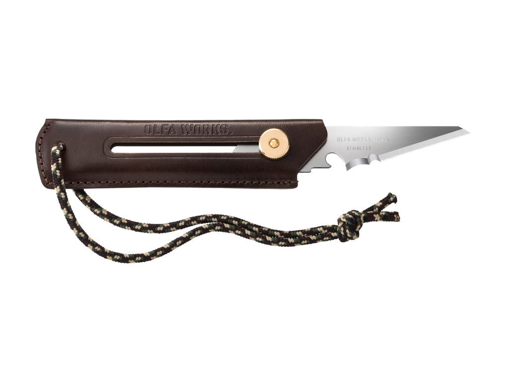 OLFA WORKS Bushcraft Knife with Replaceable Blades, BK1 Leather, OW-BK1L-DBR, Color: Dark Brown